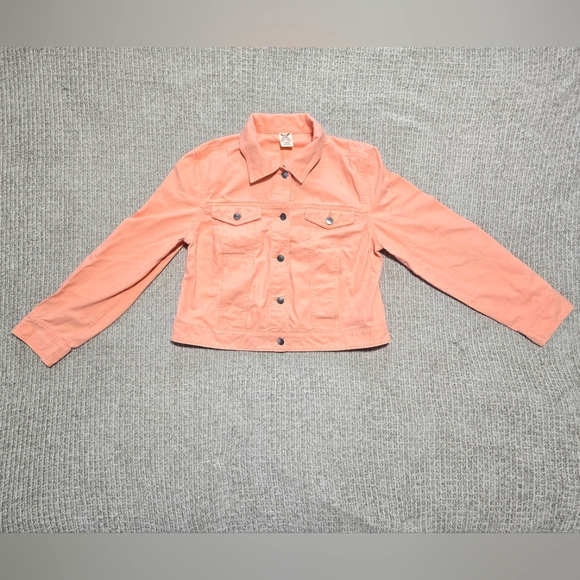 Faded Glory Jackets & Blazers - Faded Glory Coral Jean Jacket Cropped Denim Size L (12-14)